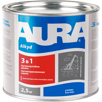 Грунт-емаль антикорозійна 3 в 1 Aura, 0,8 кг, білий 82850 фото